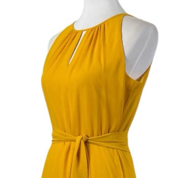 Tahari Petite Midi Dress Keyhole Halter Neck High Low Hem Yellow Women’s Size 6P - Picture 10 of 14